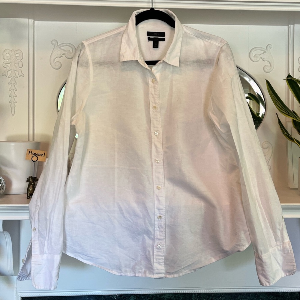 J. Crew White Linen Perfect Fit Button Down - Size 12
